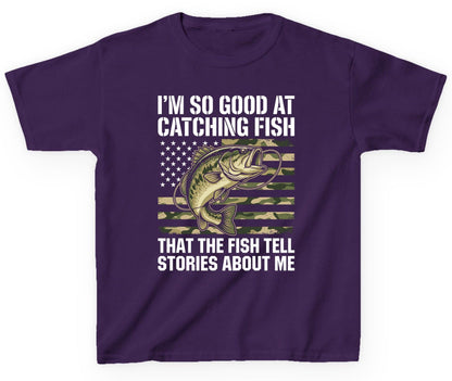 I'm So Good at Catching Fish That the Fish Tell Stories About Me fishing Youth T-Shirt Purple product mockup