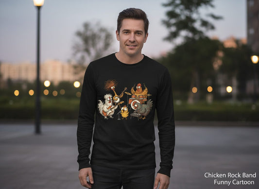 Chicken Rock Band chicken rock band Long Sleeve Tee Black lifestyle mockup