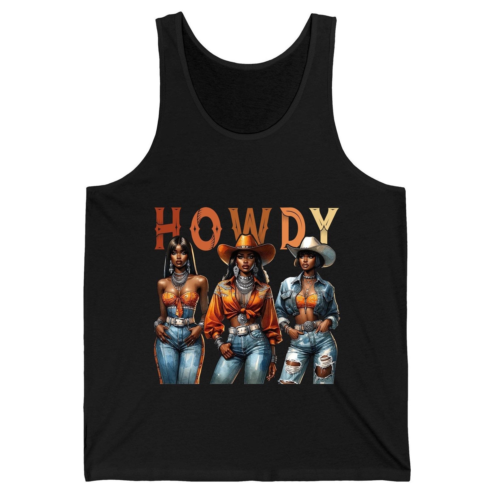 Howdy black cowgirls Tank Top Black product mockup