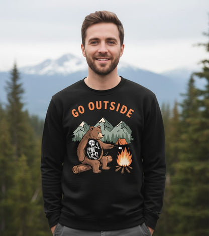 Go Outside funny bear Sweatshirt Black lifestyle mockup