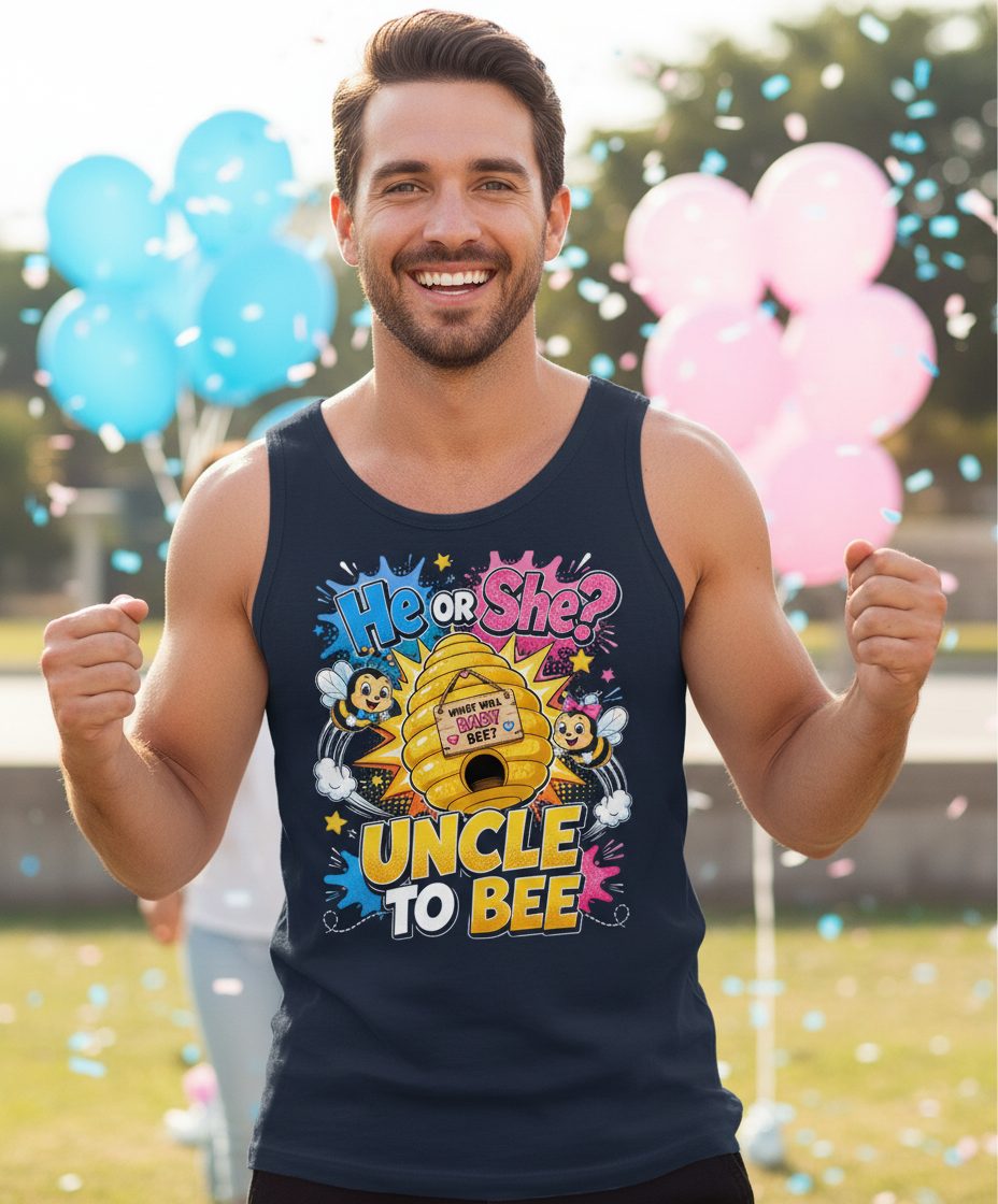 Uncle to Bee Gender Reveal Tank Top - product mockup - Navy