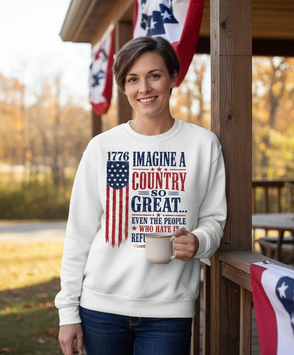 Imagine a Country So Great Patriotic Vintage American Sweatshirt - lifestyle model mockup - White