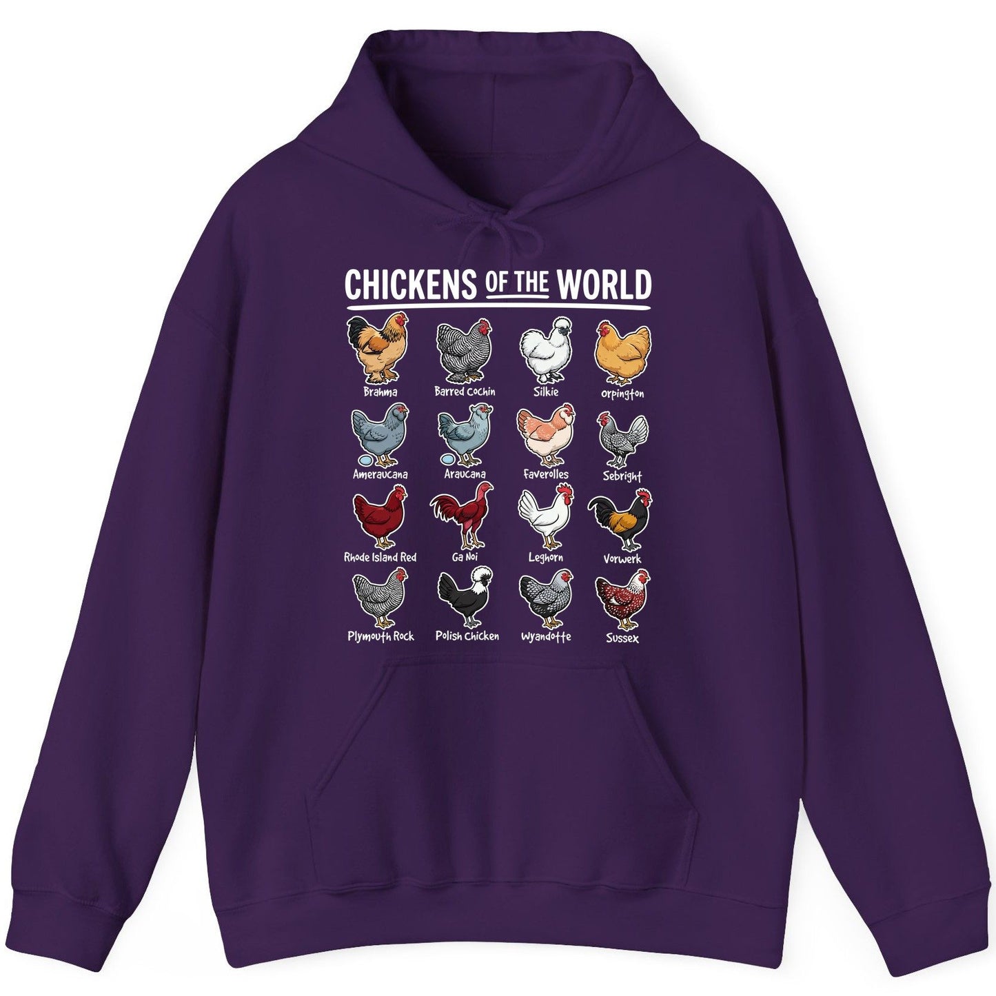Chickens of the World chicken breeds Hoodie Purple product mockup