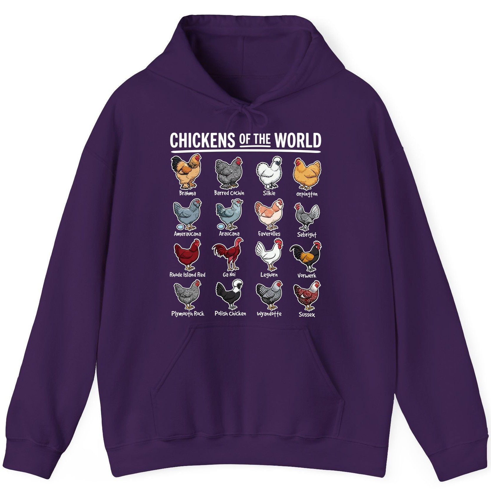 Chickens of the World chicken breeds Hoodie Purple product mockup