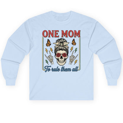 ONE MOM to Rule Them All Funny Skull Long Sleeve Tee - product mockup - Light Blue
