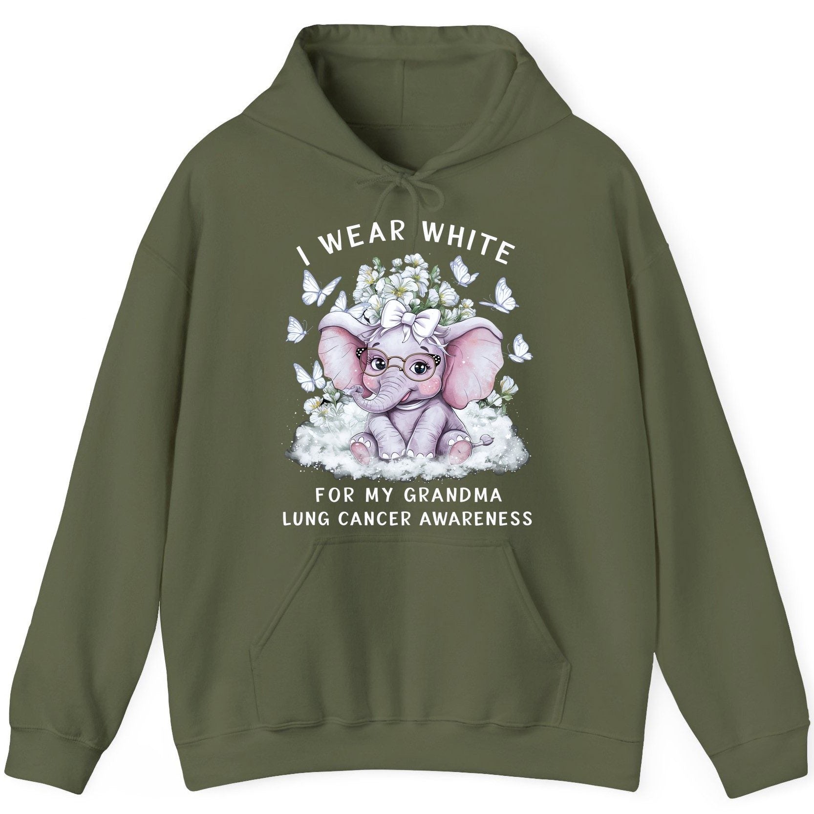 I Wear White for My Grandma Lung Cancer Awareness lung cancer awareness Hoodie Military Green product mockup