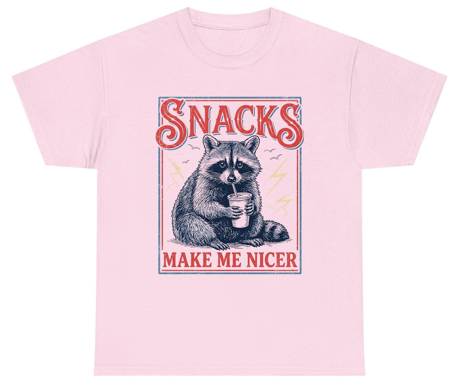 SNACKS MAKE ME NICER Funny Raccoon Youth T-Shirt - product mockup - Light Pink
