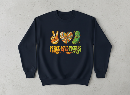 Peace Love Pickles Retro 70s Hippie Design Sweatshirt - Navy