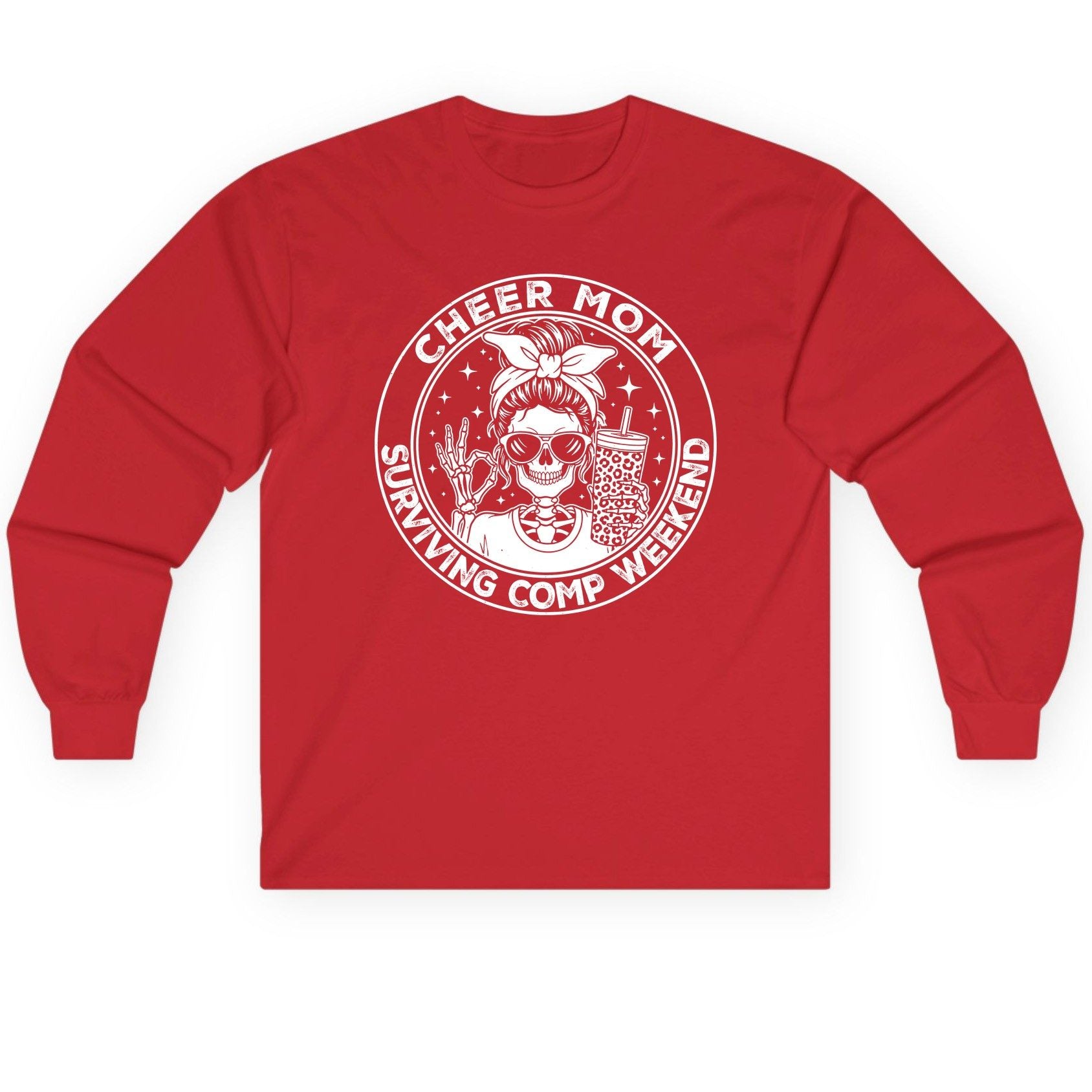 Cheer Mom Surviving Comp Weekend cheer mom Long Sleeve Tee Red product mockup