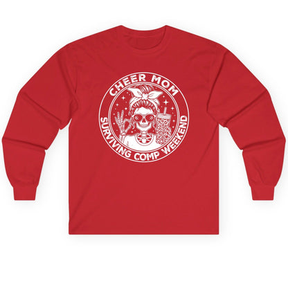 Cheer Mom Surviving Comp Weekend cheer mom Long Sleeve Tee Red product mockup