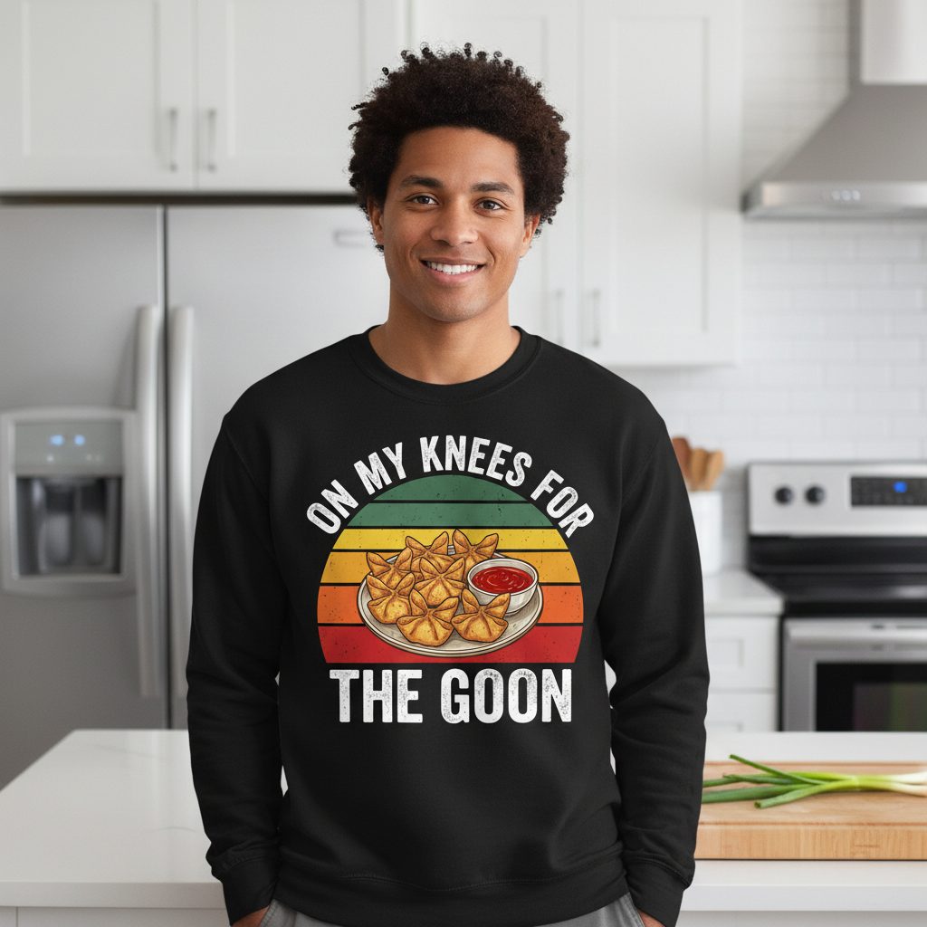 On My Knees for the Goon crab rangoon Sweatshirt Black lifestyle mockup
