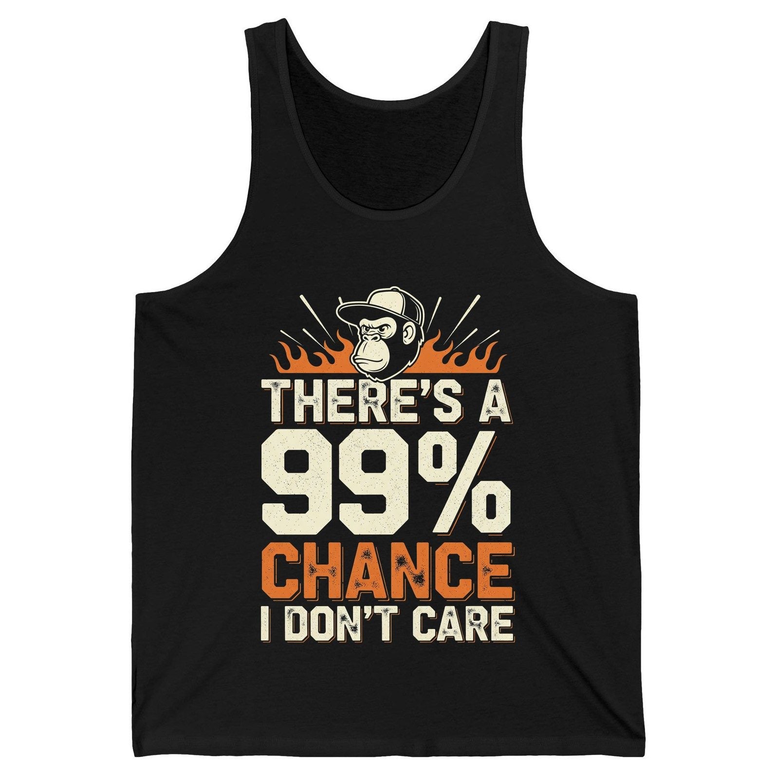 There's a 99% Chance I Don't Care sarcastic monkey Tank Top Black product mockup