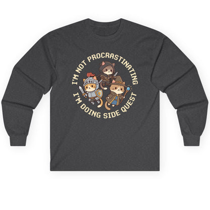 I'm Not Procrastinating I'm Doing Side Quest rpg cats Long Sleeve Tee Dark Heather product mockup