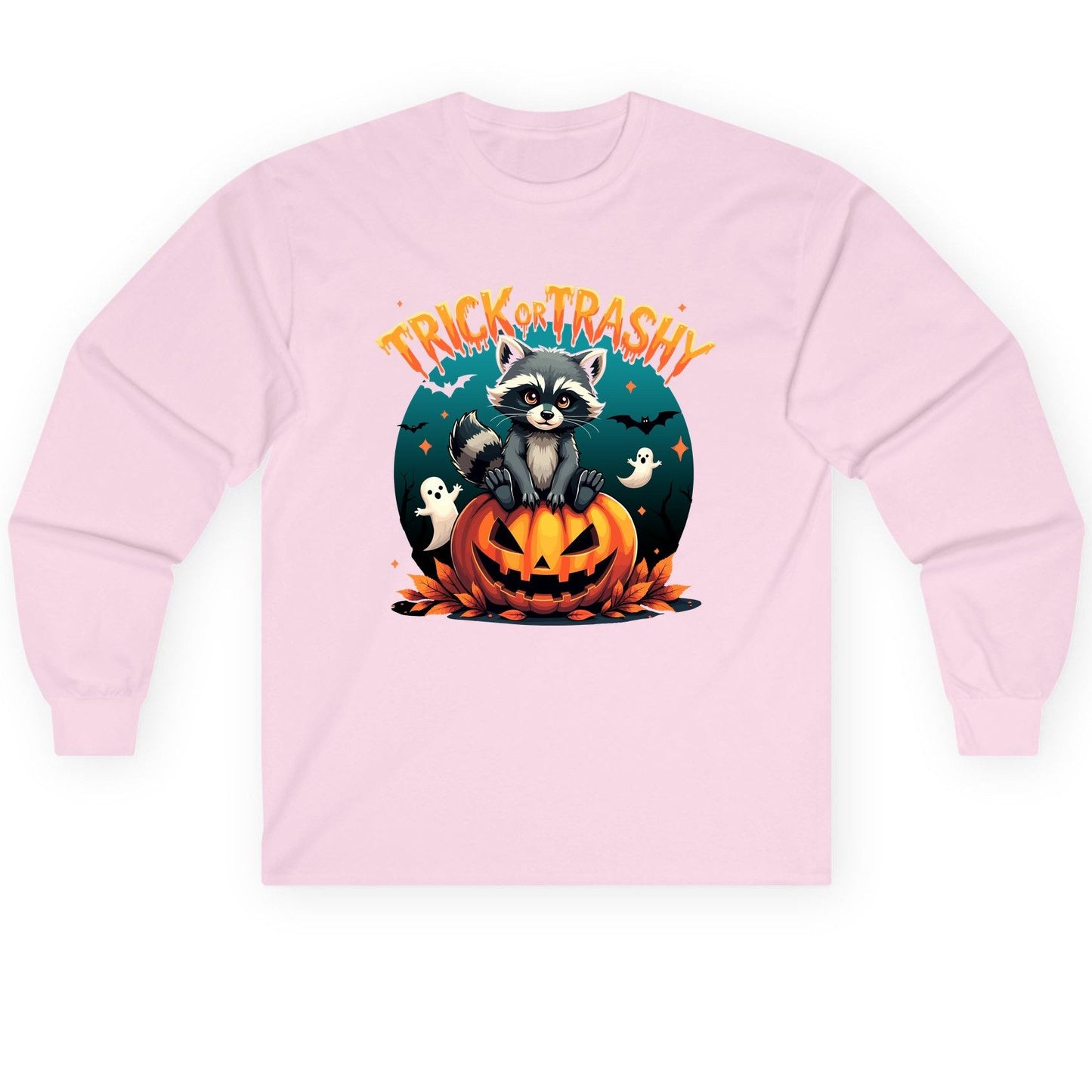 Trick or Trashy Halloween raccoon Long Sleeve Tee Light Pink product mockup