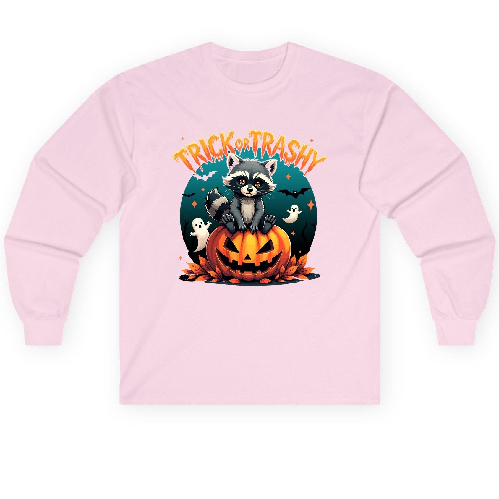 Trick or Trashy Halloween raccoon Long Sleeve Tee Light Pink product mockup