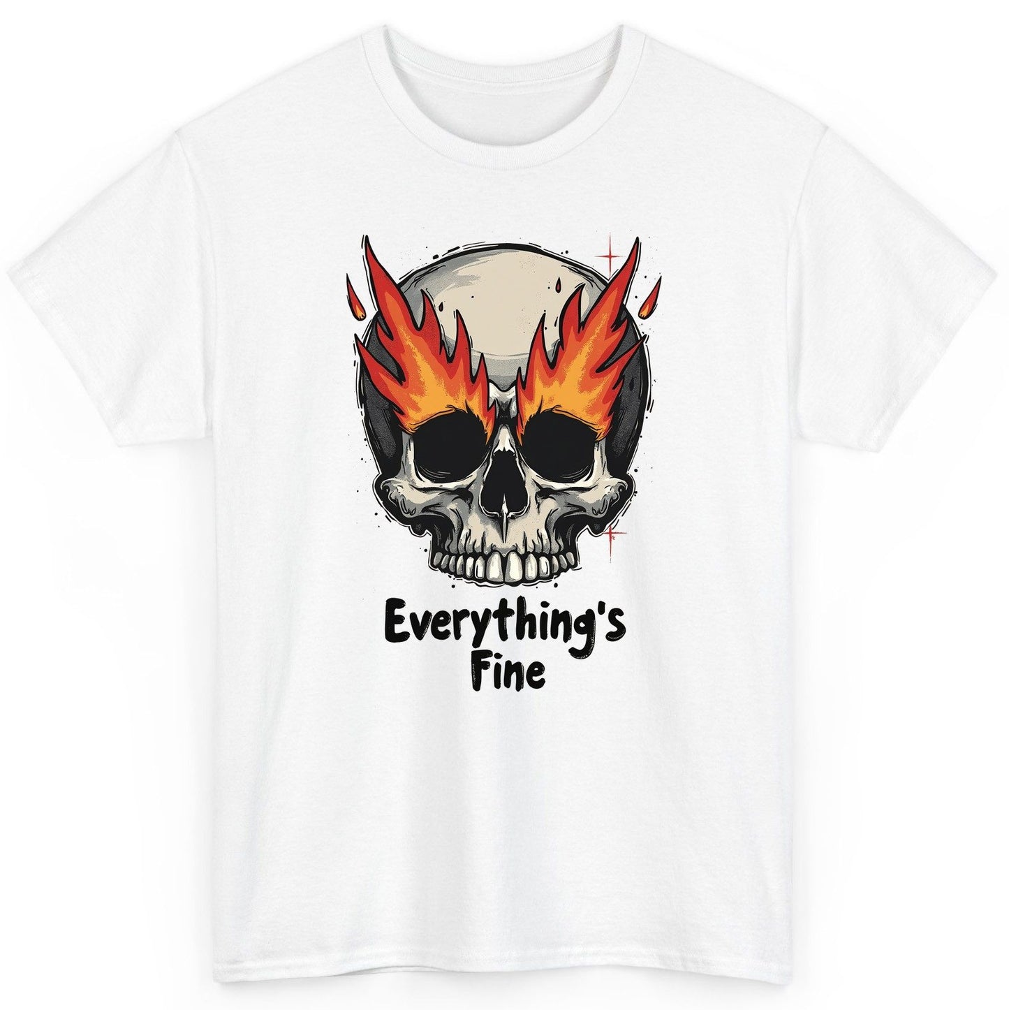 Everything's Fine flaming skull T-Shirt White product mockup