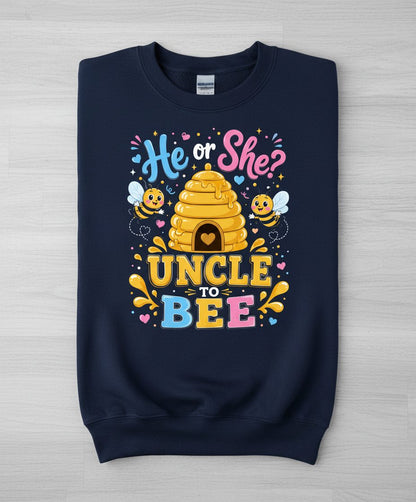 He or She Uncle to Bee Gender Reveal Sweatshirt - product mockup - Navy
