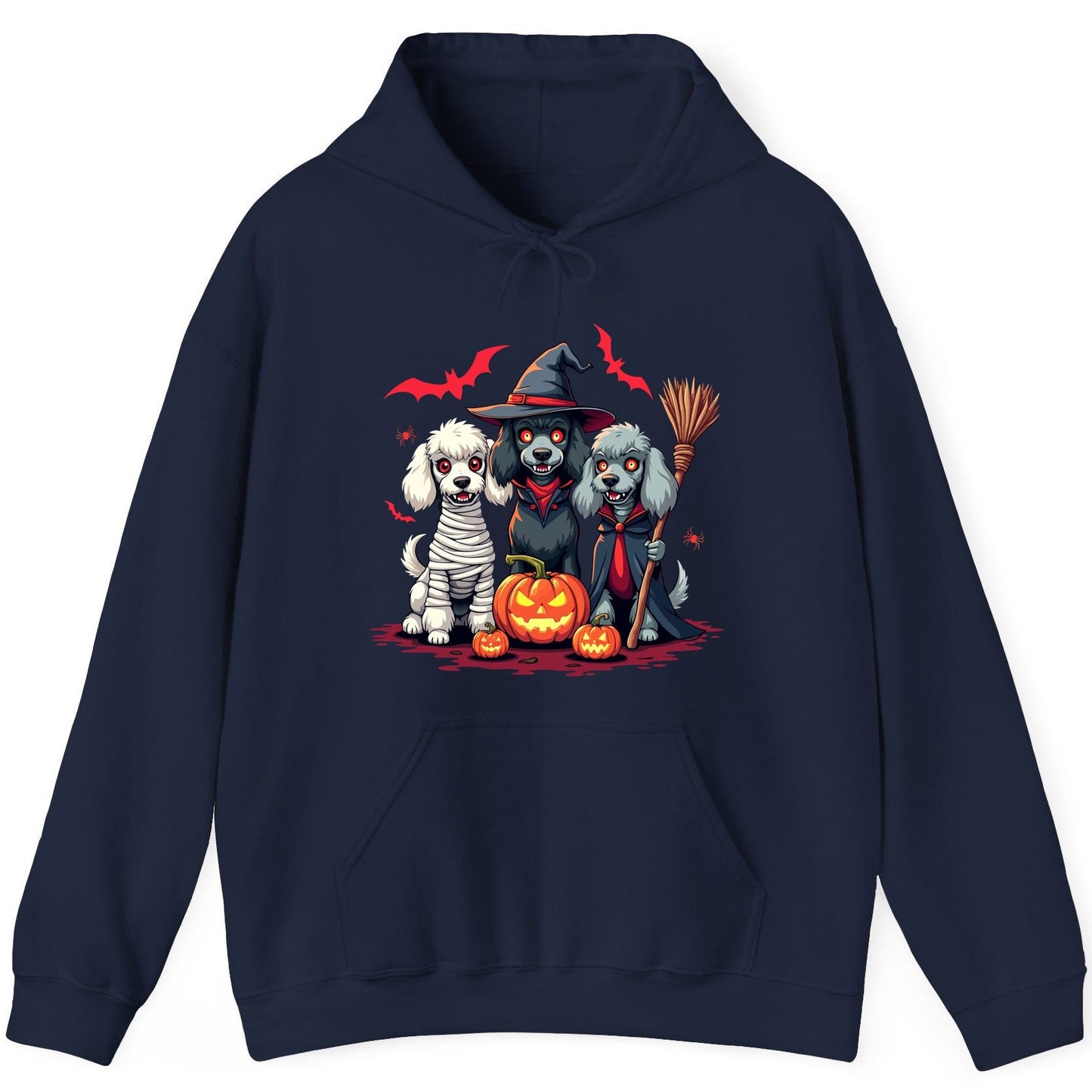 Spooky Poodle Trio Halloween dogs Hoodie Navy product mockup