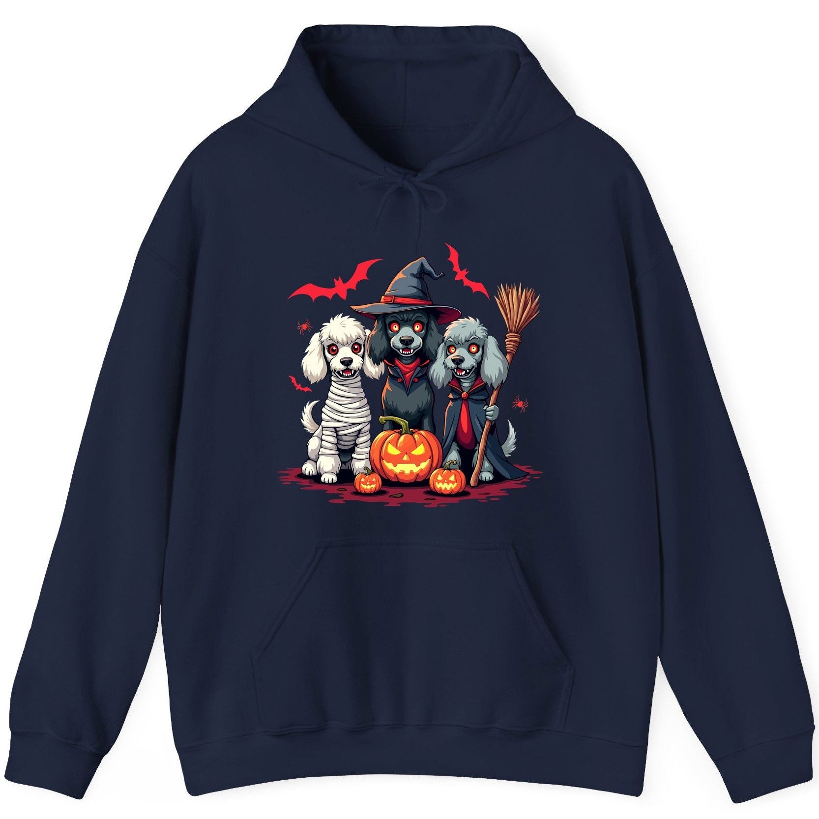 Spooky Poodle Trio Halloween dogs Hoodie Navy product mockup
