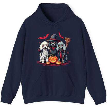 Spooky Poodle Trio Halloween dogs Hoodie Navy product mockup