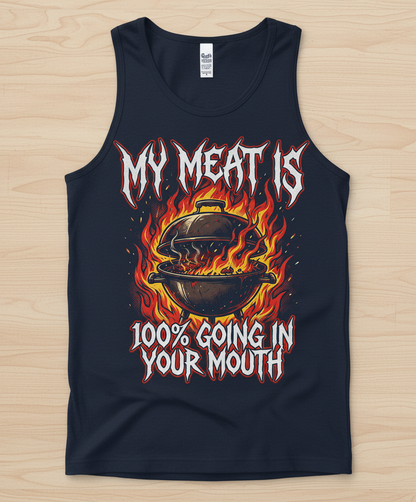 Heavy Metal BBQ My Meat Is 100% Going In Your Mouth Tank Top - Navy