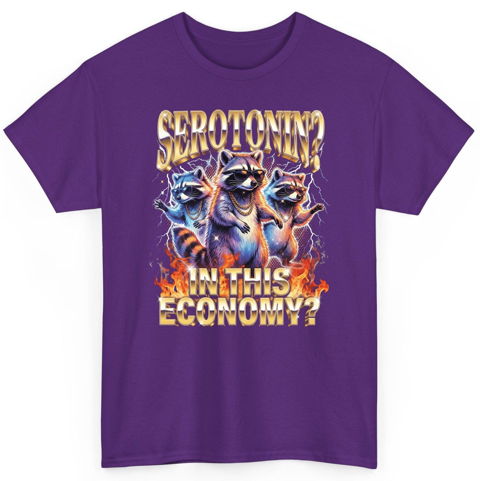 Serotonin in This Economy? raccoon T-Shirt Purple product mockup
