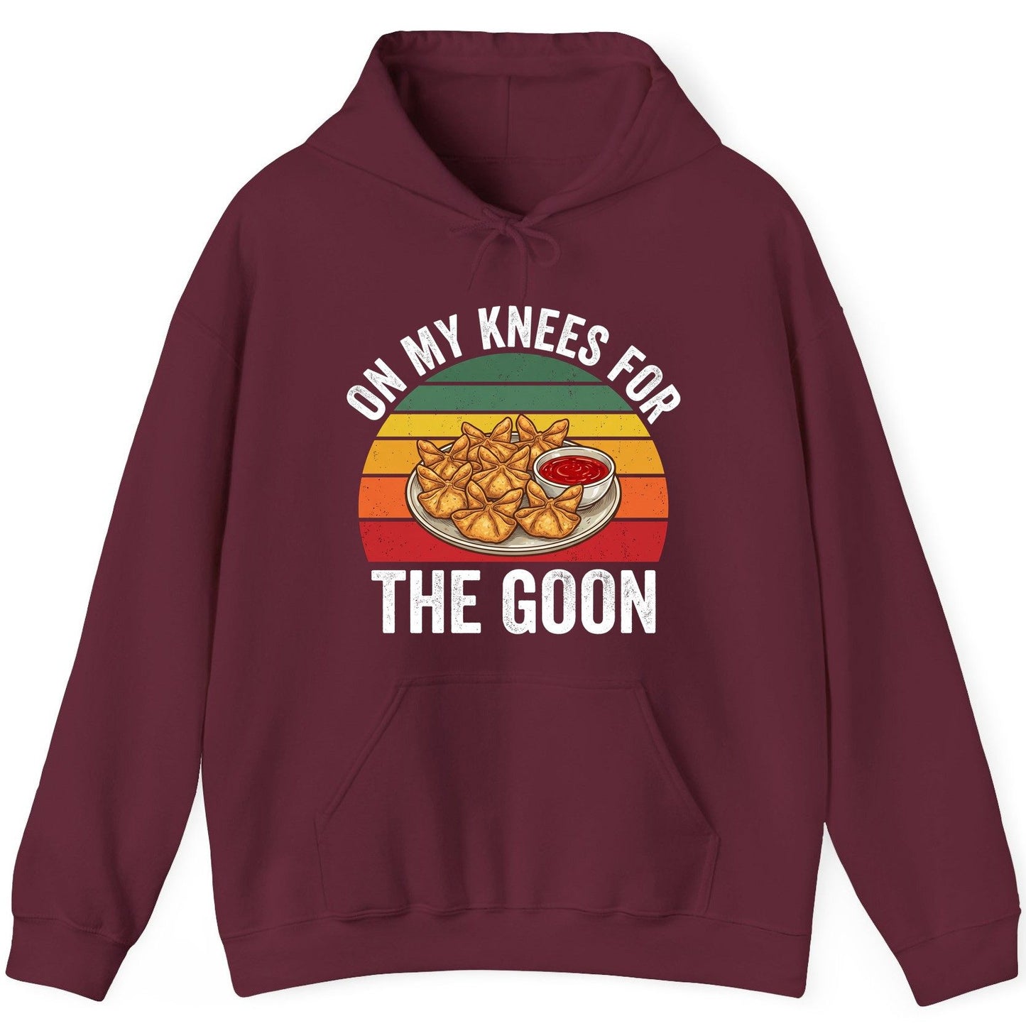 On My Knees for the Goon crab rangoon Hoodie Maroon product mockup