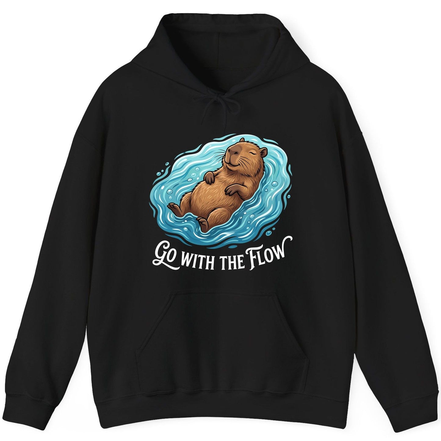 Go WITH THE Flow Funny Capybara Hoodie - product mockup - Black