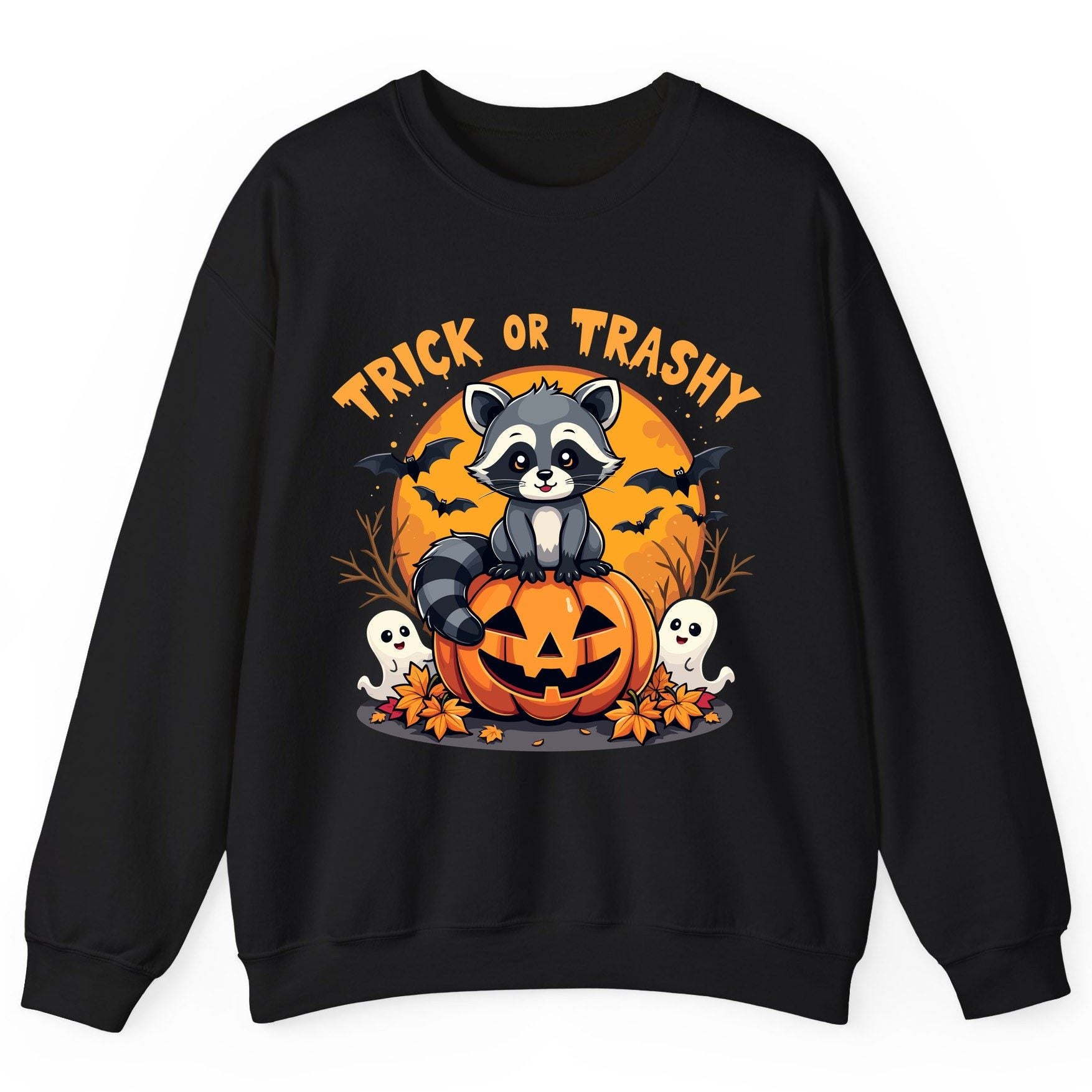 Trick or Trashy raccoon Sweatshirt Black product mockup