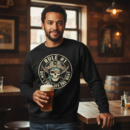 Rule 1 Don't Fall Off the Boat pirate Sweatshirt Black lifestyle mockup