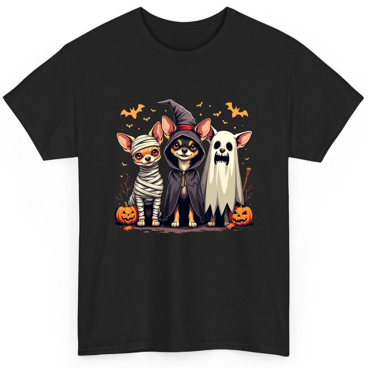 Chihuahua Halloween Costumes chihuahua dogs in Halloween costumes T-Shirt Black product mockup