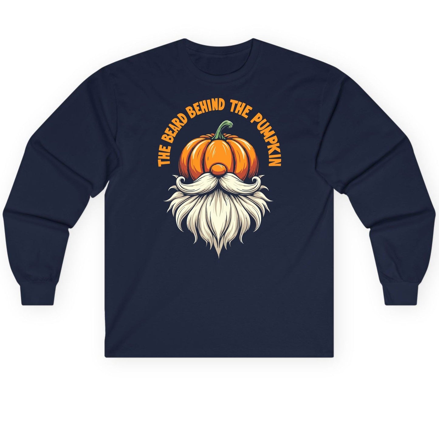 The Beard Behind the Pumpkin Halloween gnome Long Sleeve Tee Navy product mockup