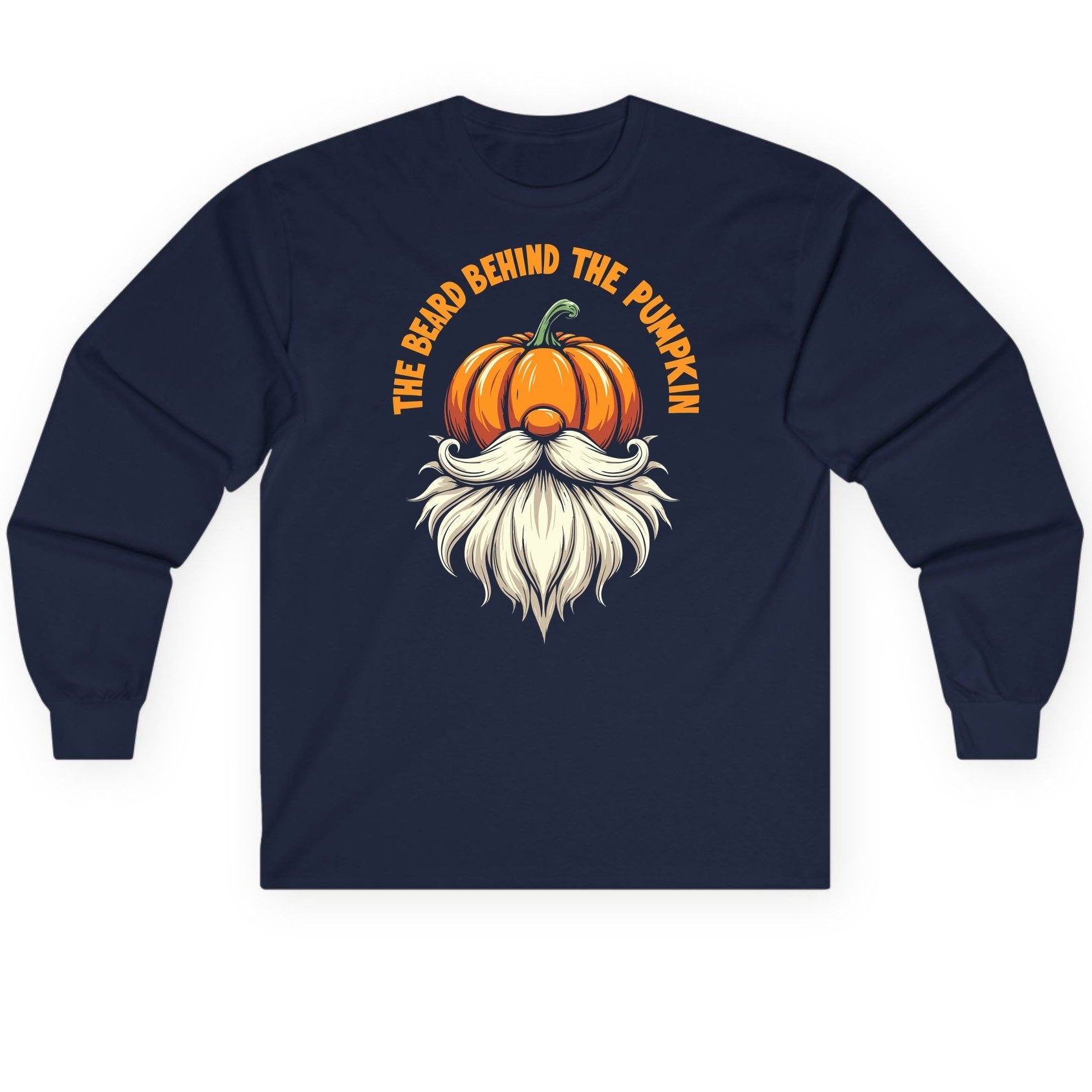 The Beard Behind the Pumpkin Halloween gnome Long Sleeve Tee Navy product mockup