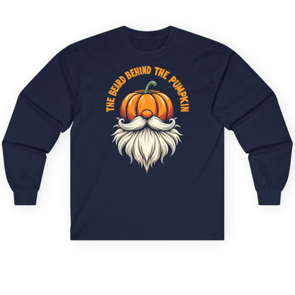 The Beard Behind the Pumpkin Halloween gnome Long Sleeve Tee Navy product mockup