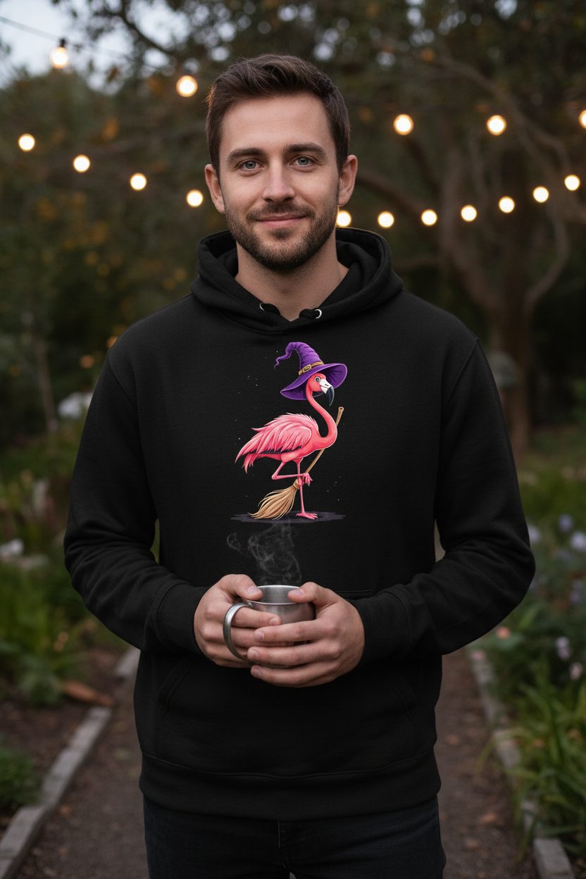 Witch Flamingo flamingo Hoodie Black lifestyle mockup
