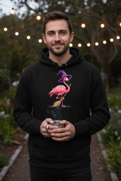 Witch Flamingo flamingo Hoodie Black lifestyle mockup