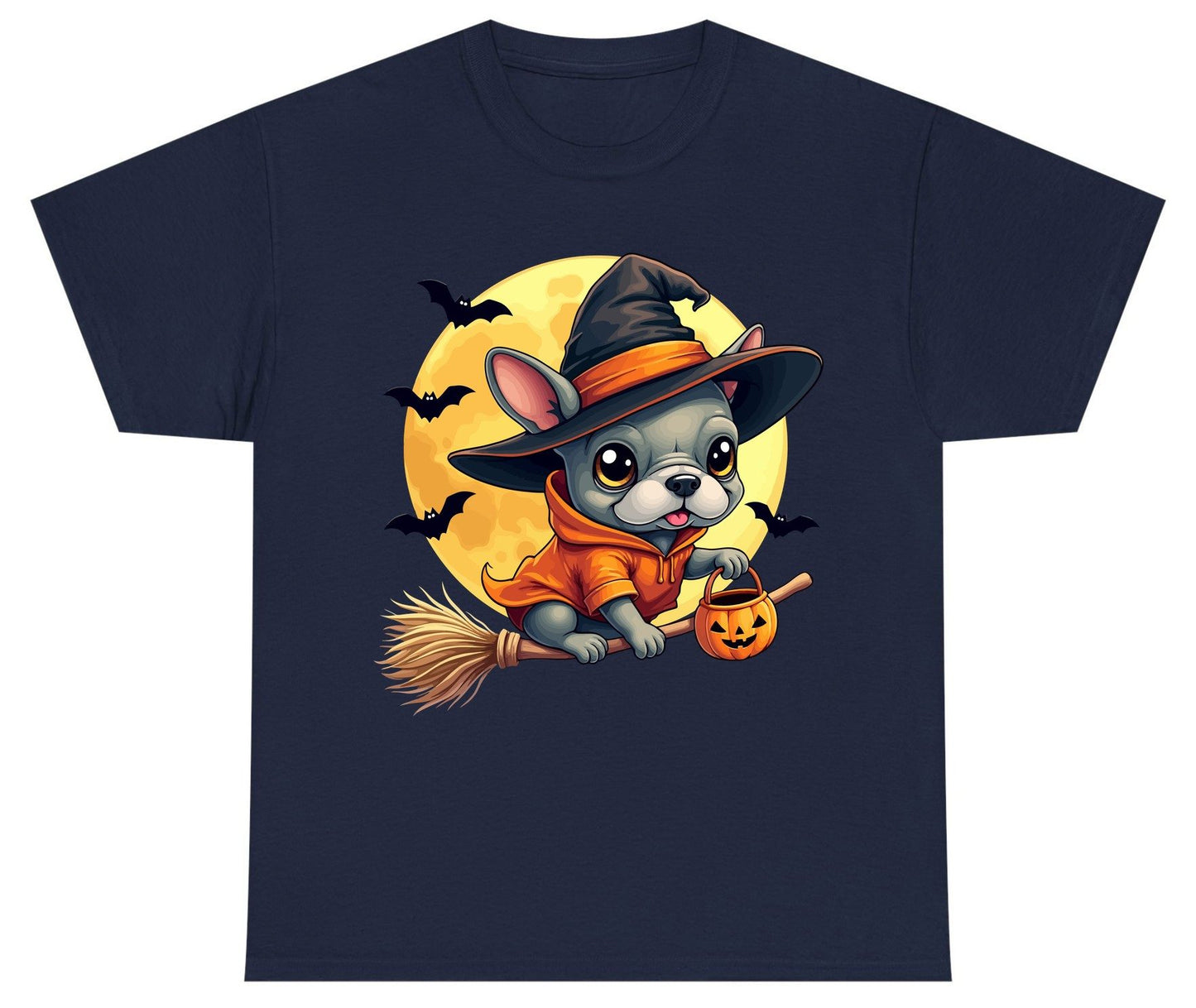 Cute Witch French Bulldog french bulldog Youth T-Shirt Navy product mockup