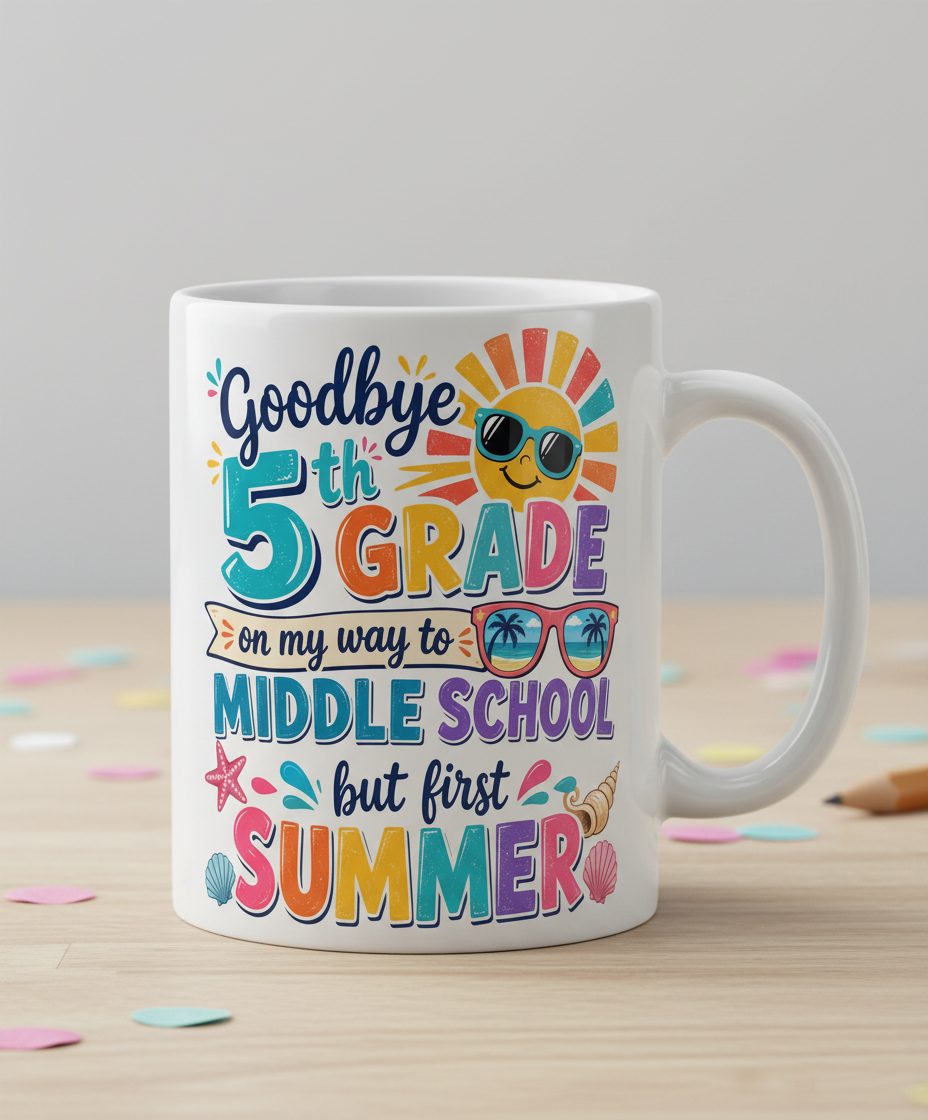 Goodbye 5th GRADE on My Way to MIDDLE SCHOOL but First White Mug - product mockup - White