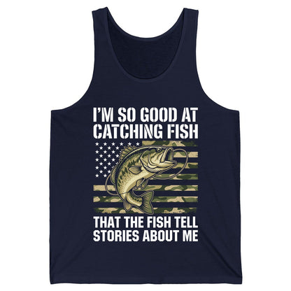 I'm So Good at Catching Fish That the Fish Tell Stories About Me fishing Tank Top Navy product mockup