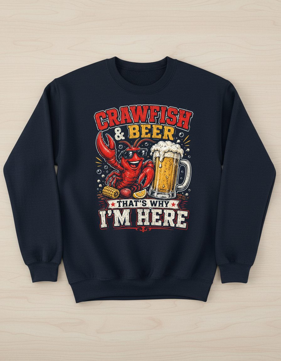 Crawfish & Beer That's Why I'm Here Funny Boil Sweatshirt - product mockup - Navy