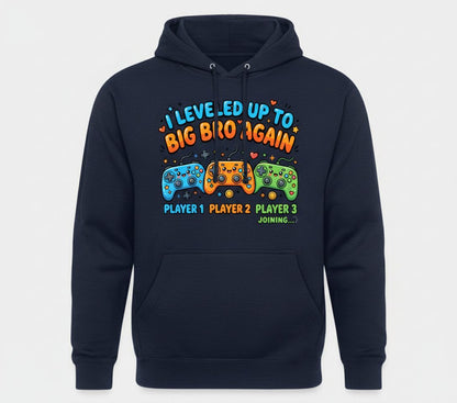 I Leveled UP TO BIG BRO AGAIN Brother Announcement Hoodie - product mockup - Navy