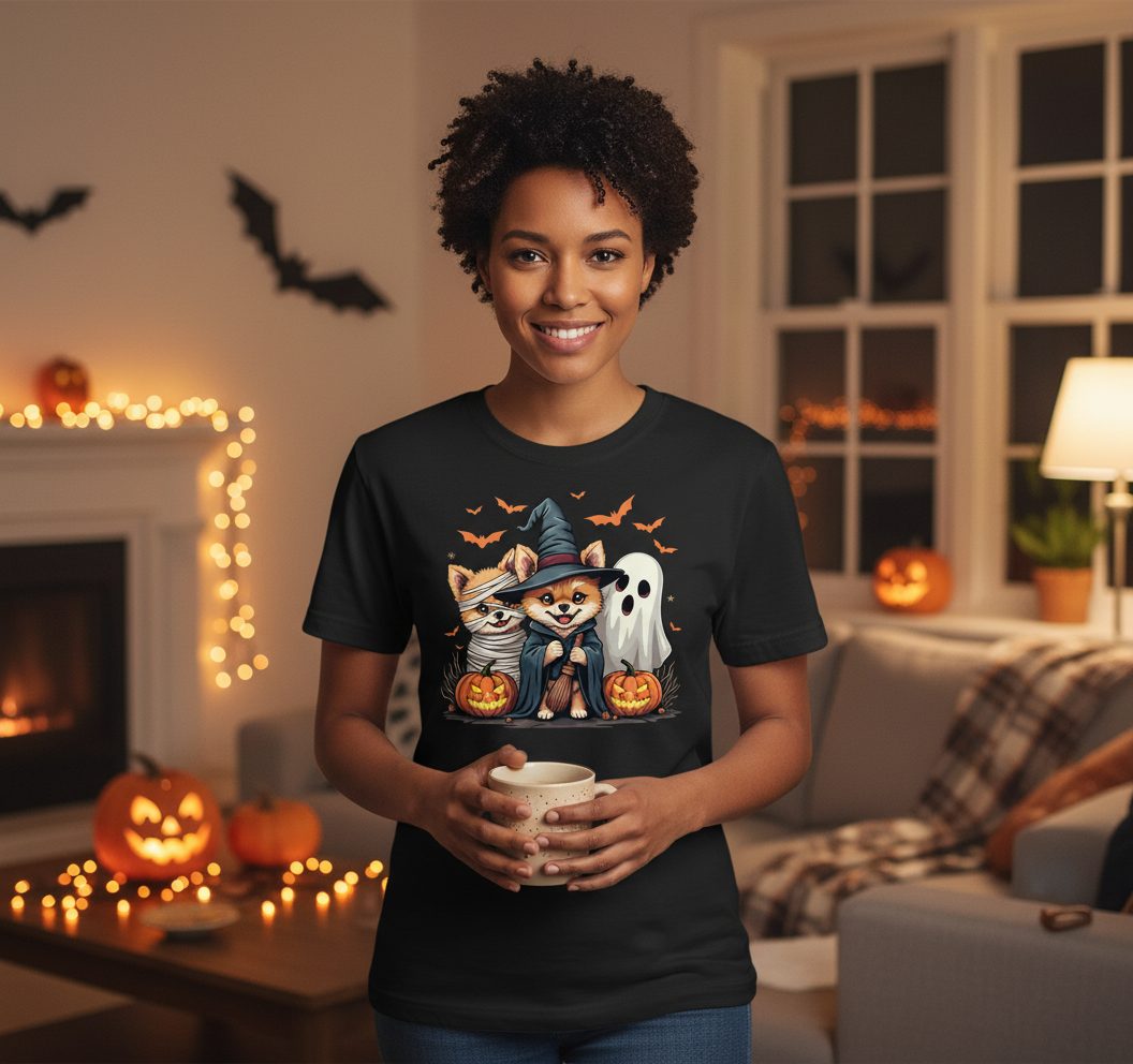 Cute Halloween Corgi Dogs Halloween corgis T-Shirt Black lifestyle mockup