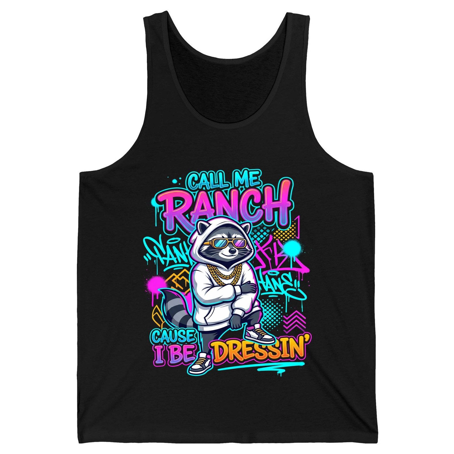 Call Me Ranch Cause I Be Dressin' raccoon Tank Top Black product mockup