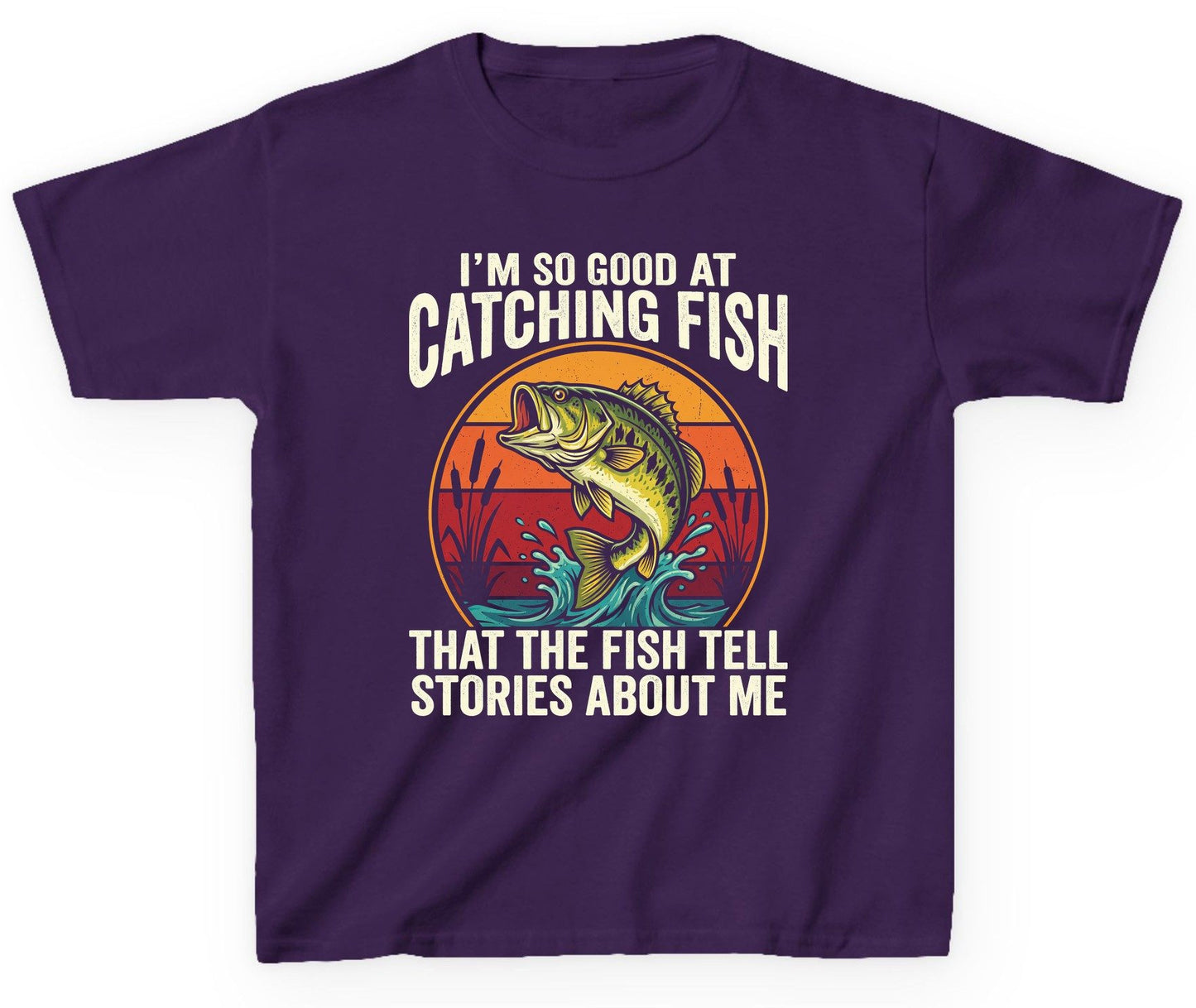 I'm So Good at Catching Fish That the Fish Tell Stories About Me fishing Youth T-Shirt Purple product mockup