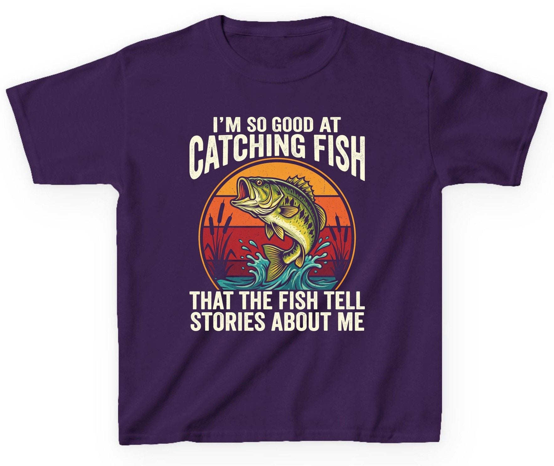 I'm So Good at Catching Fish That the Fish Tell Stories About Me fishing Youth T-Shirt Purple product mockup
