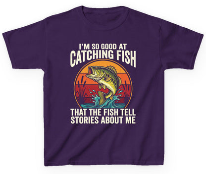 I'm So Good at Catching Fish That the Fish Tell Stories About Me fishing Youth T-Shirt Purple product mockup