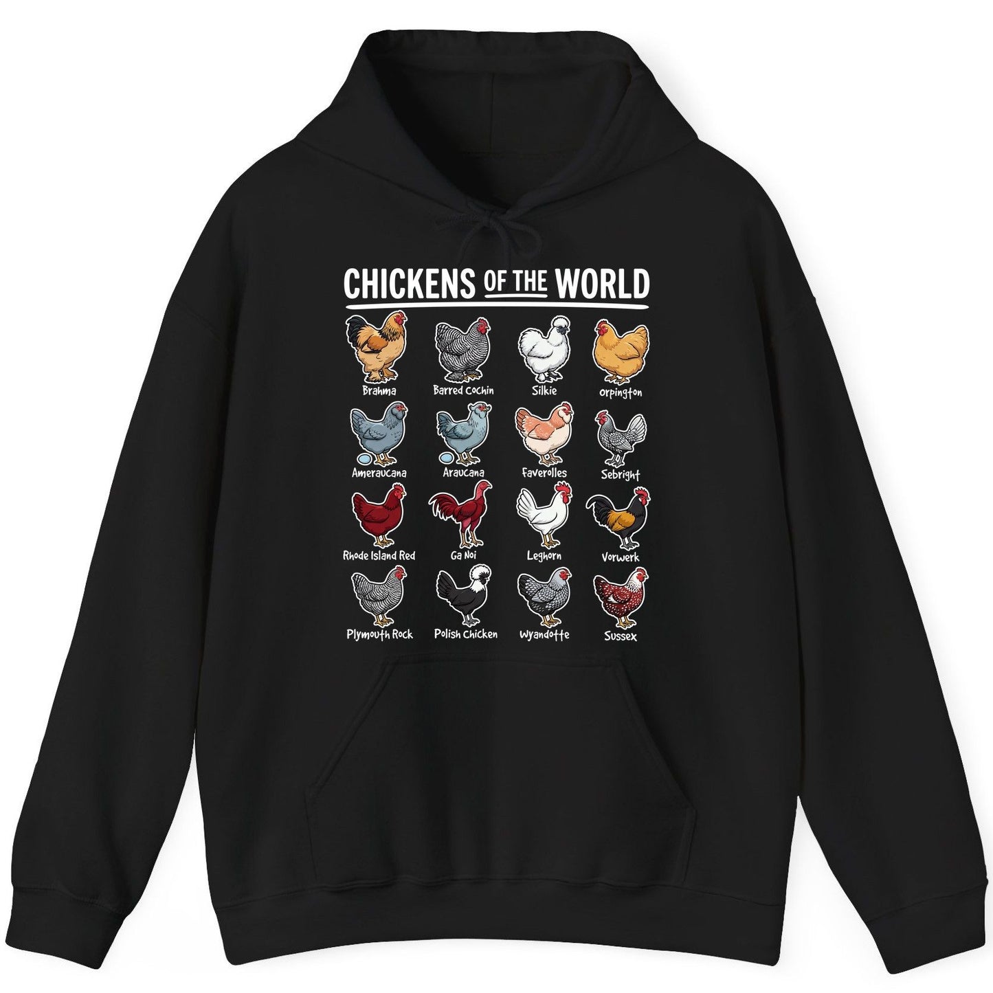 Chickens of the World chicken breeds Hoodie Black product mockup