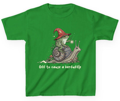 Off to Cause a Kerfuffle wizard frog Youth T-Shirt Irish Green product mockup