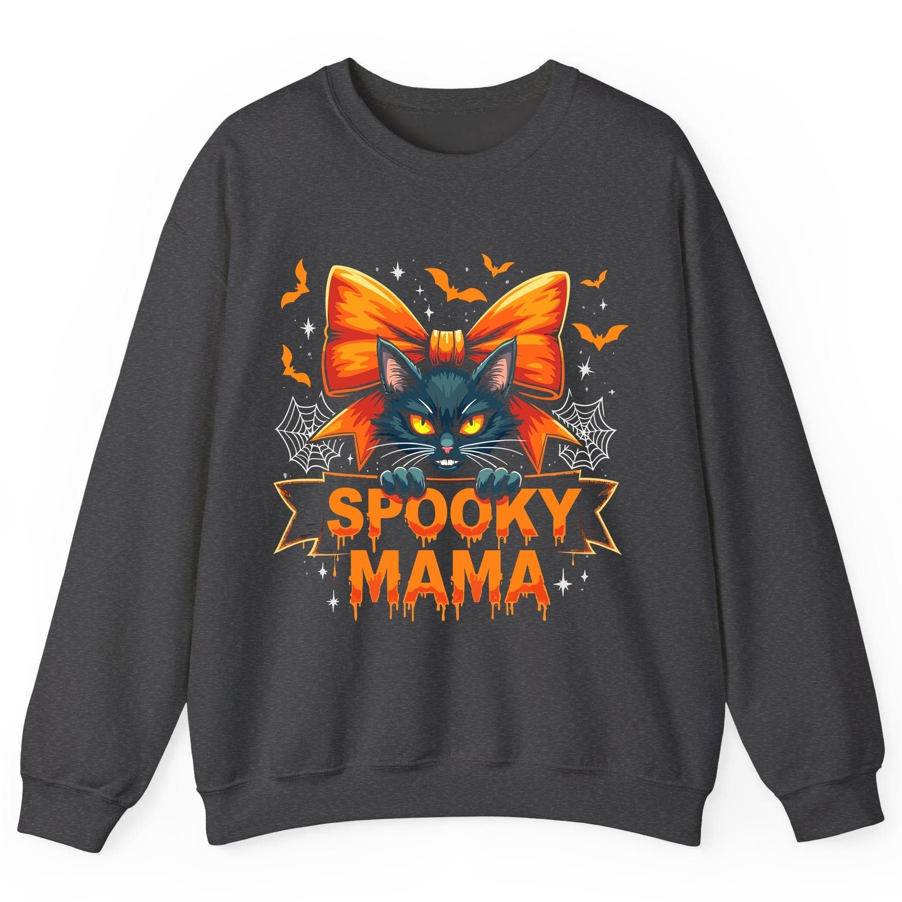 Spooky Mama black cat Sweatshirt Dark Heather product mockup
