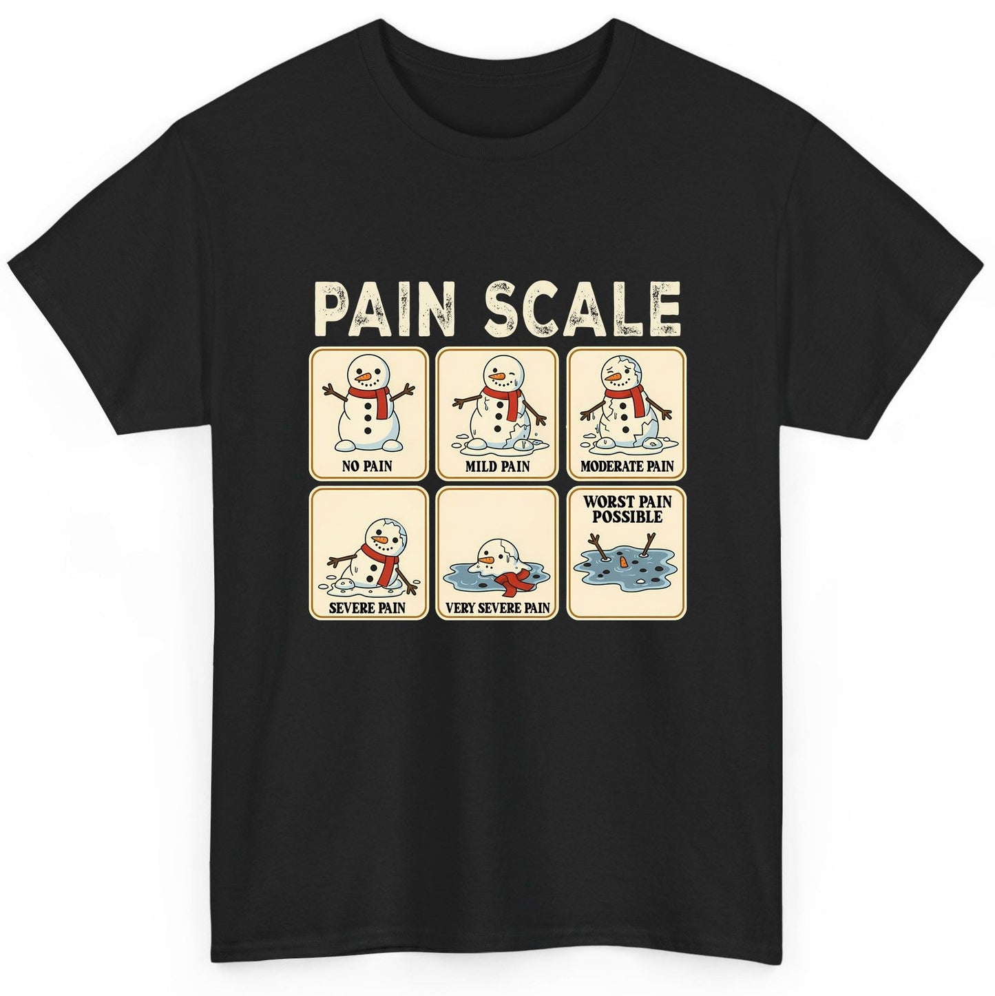 Pain Scale No Pain Mild Pain Moderate Pain Severe Pain Very Severe Pain Worst Pain Possible snowman T-Shirt Black product